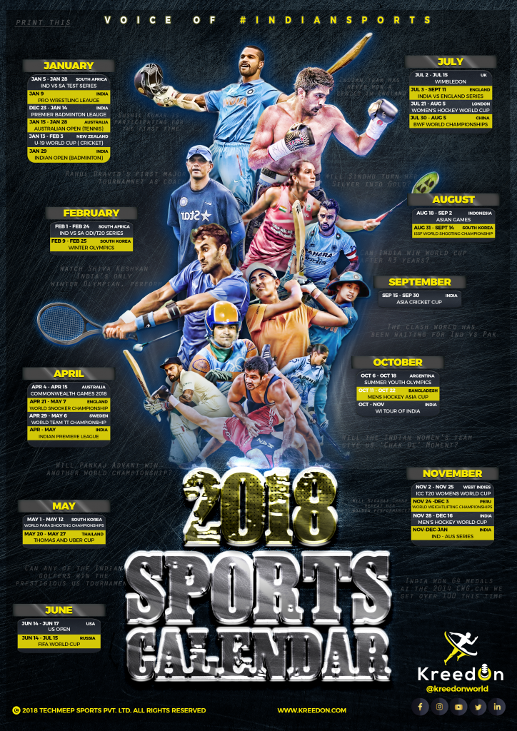 2018 Sports Calendar KreedOn