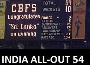 india's lowest odi score 54 vs sri lanka 2000 kreedon